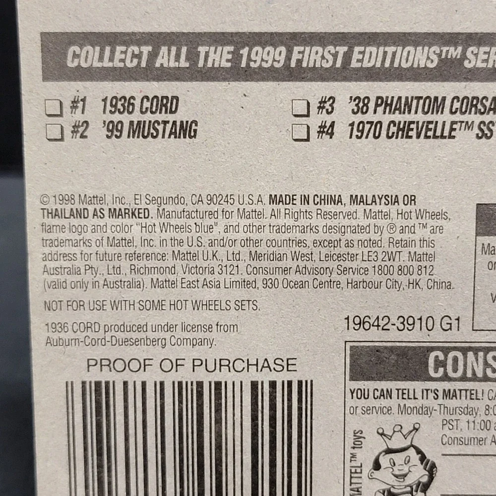 1999 Hot Wheels First Edition 1936 Cord 1/26